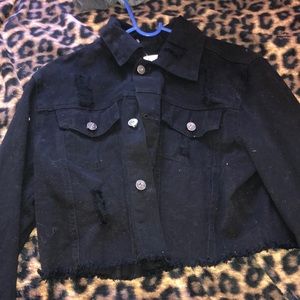 Black jean crop jacket: size small